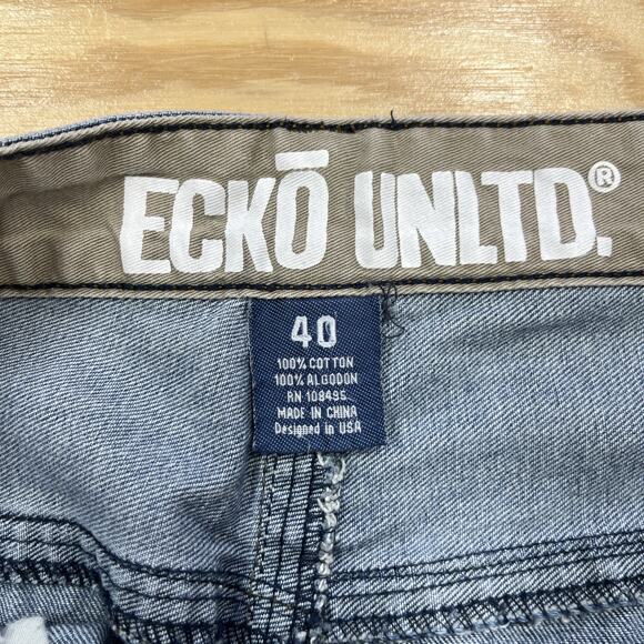 Vintage Ecko Unltd Denim Shorts Jorts Men Size 40 Blue Baggy Y2K Hip Hop Skater - Picture 3 of 15